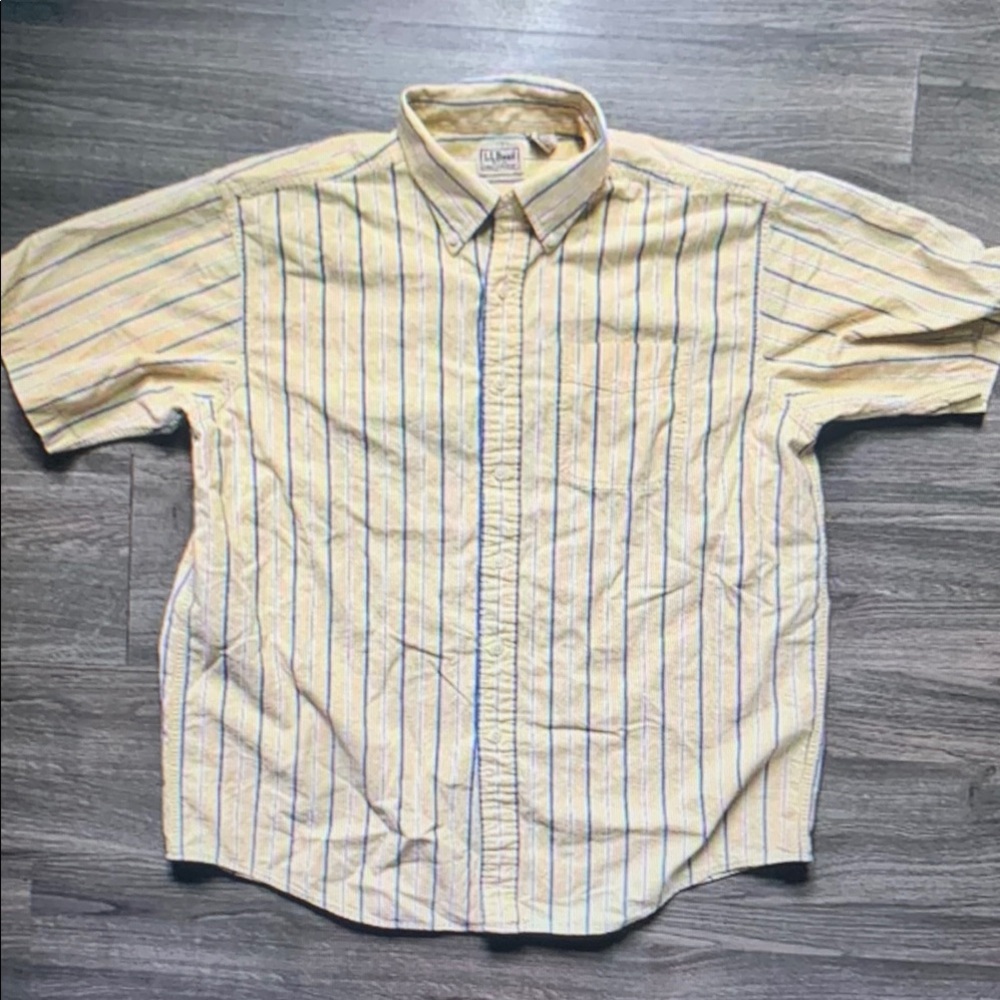 L.L. Bean Yellow Striped Casual Button Down Shirt
